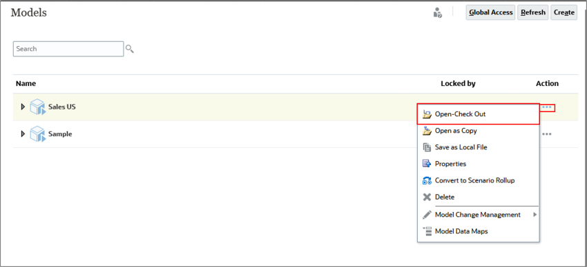 Actions menu